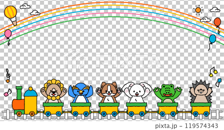 可愛い動物さんたちが電車に乗ったメッセージフレーム2A 119574343
