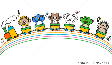可愛い動物さんたちが電車に乗ったメッセージフレーム2B 119574344
