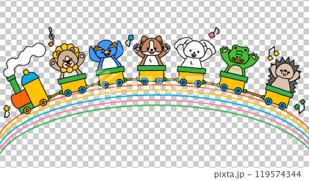 可愛い動物さんたちが電車に乗ったメッセージフレーム2B 119574344