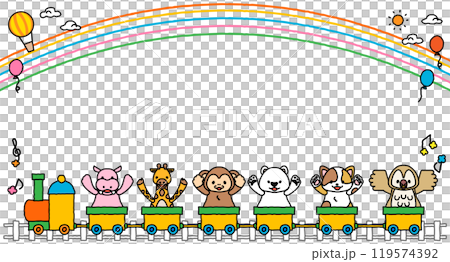 Message frame 3A featuring cute animals on a train Message frame 3A featuring cute animals on a train 119574392