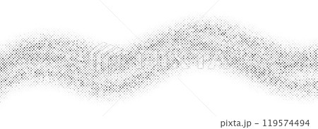 Gritty halftone wave background. Dotted curved line wallpaper. Abstract wavy fluid backdrop texture. Black pop art swoosh element for poster, banner, overlay, card, brochure, flyer, leaflet. Vector Gritty halftone wave background. Dotted curved line wallpaper. Abstract wavy fluid backdrop texture. Black pop art swoosh element for poster, banner, overlay, card, brochure, flyer, leaflet. Vector 119574494