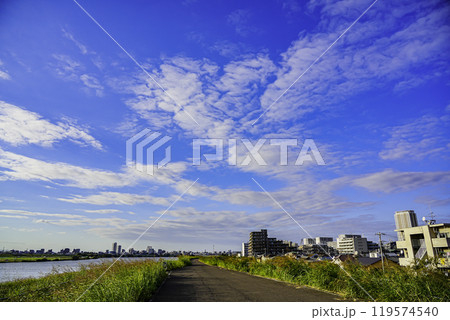 市川江戸川土手から見た秋の空と流れる雲 市川江戸川土手から見た秋の空と流れる雲 119574540