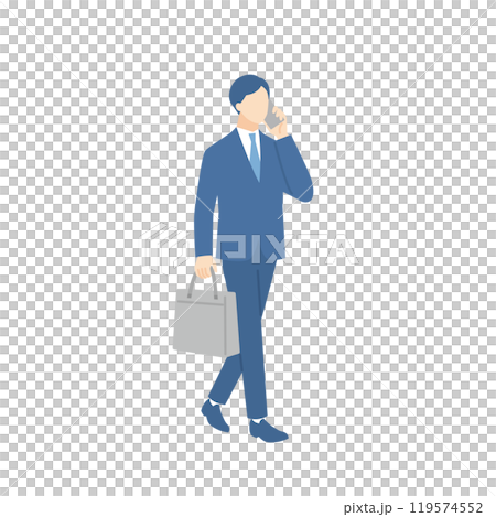 Businessman talking on smartphone during commute Businessman talking on smartphone during commute 119574552