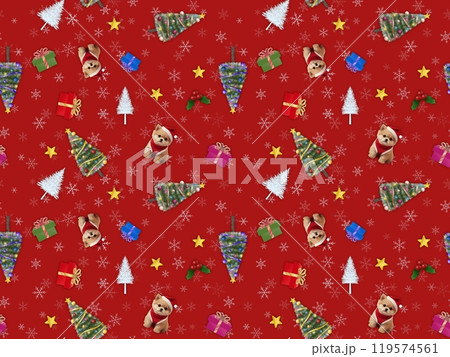 クリスマスのシームレスパターン(ポメラニアン) C-3' クリスマスのシームレスパターン(ポメラニアン) C-3' 119574561