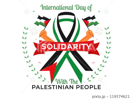 International Day of Solidarity with the Palestinian People Vector Illustration on 29 November, Featuring the Palestine Waving Flag in a Background 119574621