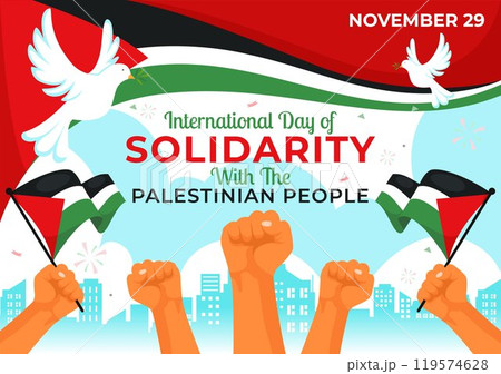 International Day of Solidarity with the Palestinian People Vector Illustration on 29 November, Featuring the Palestine Waving Flag in a Background 119574628