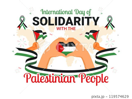 International Day of Solidarity with the Palestinian People Vector Illustration on 29 November, Featuring the Palestine Waving Flag in a Background 119574629