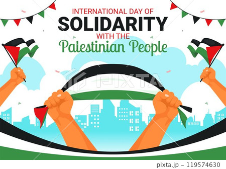 International Day of Solidarity with the Palestinian People Vector Illustration on 29 November, Featuring the Palestine Waving Flag in a Background 119574630