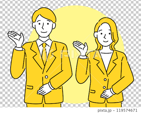 Men and women in business suits in guide poses - simple and pop vector illustration Men and women in business suits in guide poses - simple and pop vector illustration 119574671