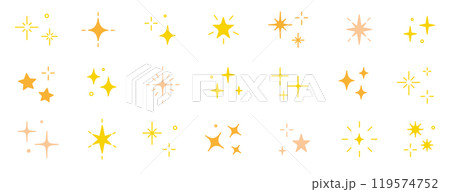 Sparkle star vector element icon. Gold star twinkle glitter spark hand drawn shine icon set. Hand drawn sketch doodle style. Magic light gold decoration background vector 119574752