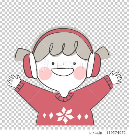 An illustration of a character in  earmuffs and a sweater. 119574972