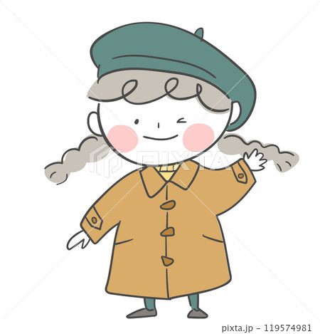 An illustration of a character in a hat and a duffle coat. 119574981