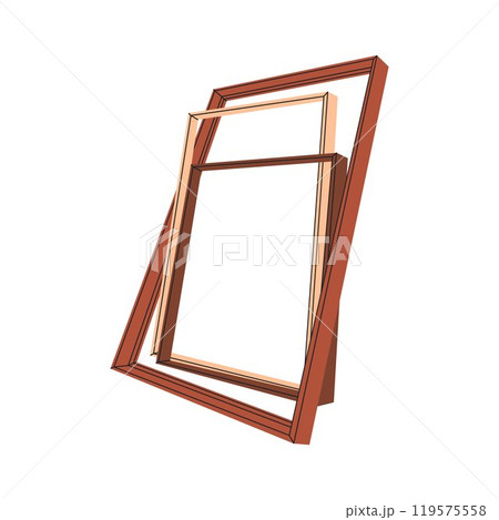 Several frames in a framing workshop. Mounting for wooden frame, hanging mounting. Frame workshop. Vector illustration in flat style Several frames in a framing workshop. Mounting for wooden frame, hanging mounting. Frame workshop. Vector illustration in flat style 119575558