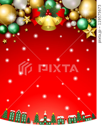 クリスマス背景、街並み、オーナメント、赤、縦、雪、かわいい、イラスト 119575673