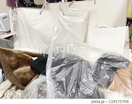 紙袋とビニール袋に入れた洋服 紙袋とビニール袋に入れた洋服 119575708