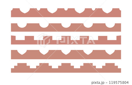 Traditional geometric arabic shape border. Oriental abstract arch medina, old city roof top seamless border pattern brown. 119575804