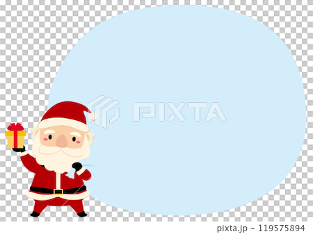 Christmas speech bubble frame of Santa Claus holding a gift/ 119575894