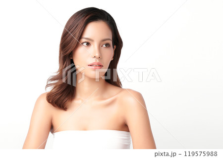 Beautiful young asian woman with clean fresh skin on white background, Face care, Facial treatment, Cosmetology, beauty and spa, Asian women portrait. 119575988