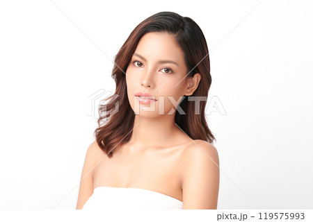 Beautiful young asian woman with clean fresh skin on white background, Face care, Facial treatment, Cosmetology, beauty and spa, Asian women portrait. Beautiful young asian woman with clean fresh skin on white background, Face care, Facial treatment, Cosmetology, beauty and spa, Asian women portrait. 119575993