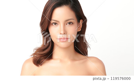 Beautiful young asian woman with clean fresh skin on white background, Face care, Facial treatment, Cosmetology, beauty and spa, Asian women portrait. 119576000
