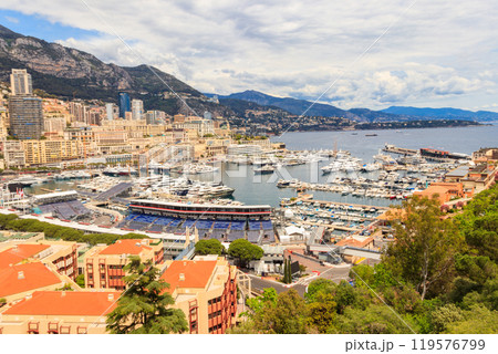 Panoramic view of Monte Carlo harbour in Monaco Panoramic view of Monte Carlo harbour in Monaco 119576799