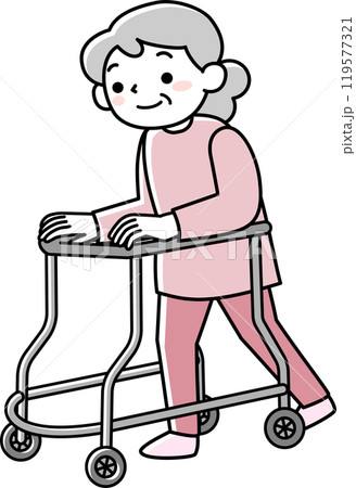 歩行車を使う高齢の女性 119577321