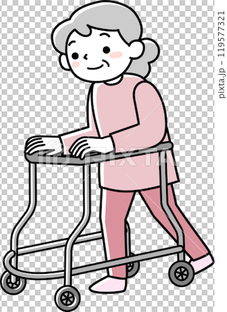 歩行車を使う高齢の女性 119577321