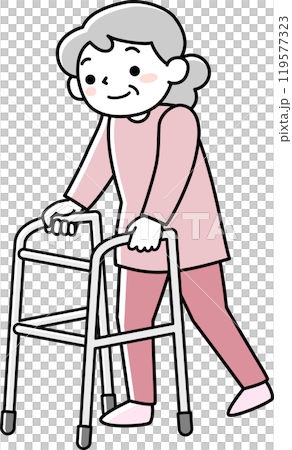 Elderly woman using a walker - Stock Illustration [119577323] - PIXTA
