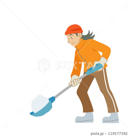 スコップで雪かきをする女性 119577392