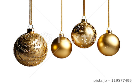 金色のクリスマスボール(背景透過)アルファチャンネル付PNG。 クリスマス装飾。AI生成 119577499