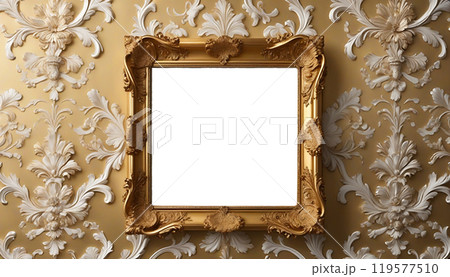 ヴィンテージの長方形のフォト フレーム(背景透過)アルファチャンネル付PNG モックアップ　AI生成 119577510
