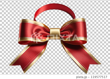 帶有alpha通道的金色和紅色蝴蝶結絲帶（透明背景）PNG 119577517