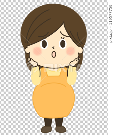 Illustration of a pregnant woman who is unsure what to do 119577759