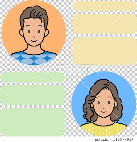 Male and female SNS chat screen illustration material Vector Icon Foreigner Japanese Male and female SNS chat screen illustration material Vector Icon Foreigner Japanese 119577914
