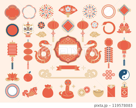 2025年 蛇と春節のイラストセット 2025年 蛇と春節のイラストセット 119578083