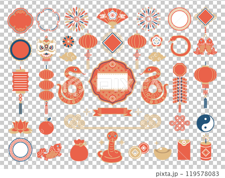 2025年 蛇と春節のイラストセット 2025年 蛇と春節のイラストセット 119578083