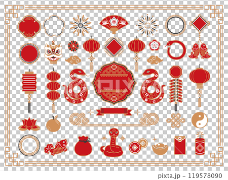 2025年 蛇と春節のイラストセット 119578090