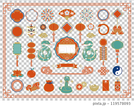 2025 snake and Chinese New Year illustration set 119578093