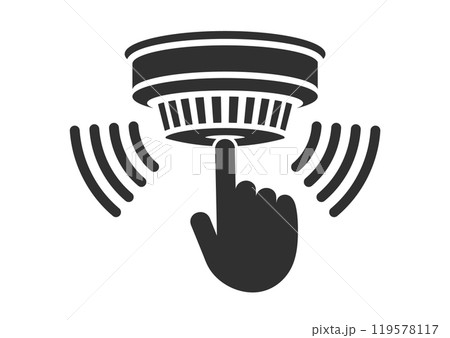 Test your smoke alarms. Smoke detector icon symbol. Fire alarm logo sign. Fire safety equipment. Vector illustration image. Isolated on white background. 119578117
