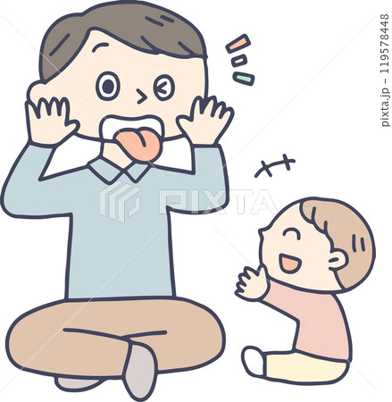 赤ちゃんをあやすお父さん 赤ちゃんをあやすお父さん 119578448