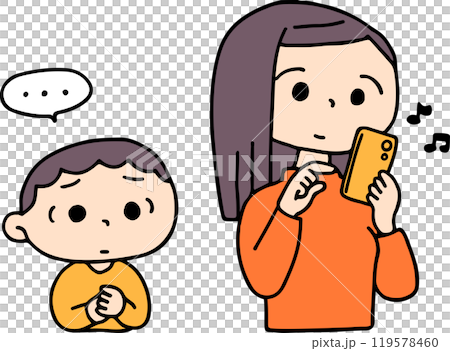 母親無視她的孩子並玩她的智慧型手機 母親無視她的孩子並玩她的智慧型手機 119578460