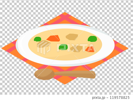 Stew with plate and tablecloth. Winter food. Vector illustration 119578825