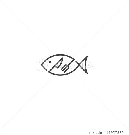 Fish food with fork and knife. Vector icon template Fish food with fork and knife. Vector icon template 119578864