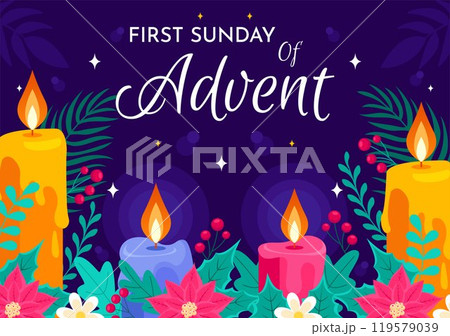 First Sunday of Advent or the Beginning of a New Church Year, Observed on November 27 with a Flat Style Background Vector Illustration First Sunday of Advent or the Beginning of a New Church Year, Observed on November 27 with a Flat Style Background Vector Illustration 119579039