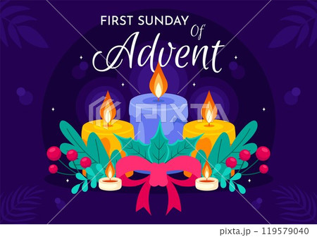 First Sunday of Advent or the Beginning of a New Church Year, Observed on November 27 with a Flat Style Background Vector Illustration First Sunday of Advent or the Beginning of a New Church Year, Observed on November 27 with a Flat Style Background Vector Illustration 119579040