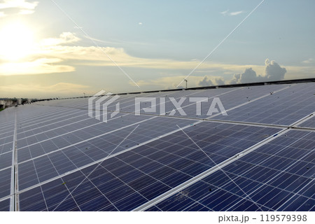 Photovoltaic panel, new technology to store and use the power from the nature with human life, sustainable energy and environmental friend concept. 119579398