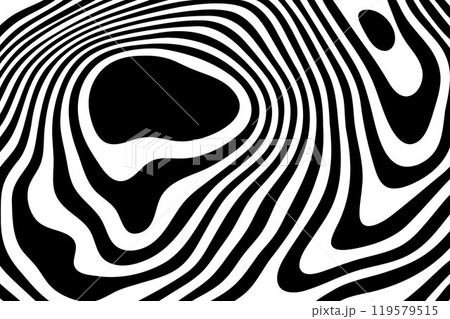 Black on white abstract perspective line wave stripes with 3d dimensional effect isolated on black. 119579515