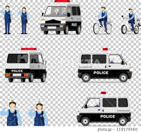 警察車両と警察官_警察、警官、パトカー、ミニパト、バイク、自転車 警察車両と警察官_警察、警官、パトカー、ミニパト、バイク、自転車 119579560