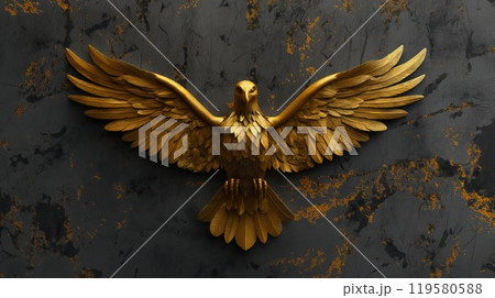 Black and golden eagle on grunge wall background. Generative AI 119580588