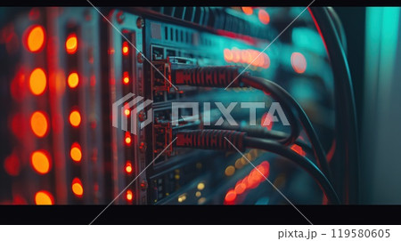 Wires connectors and patch panels in a network data center. Generative AI 119580605